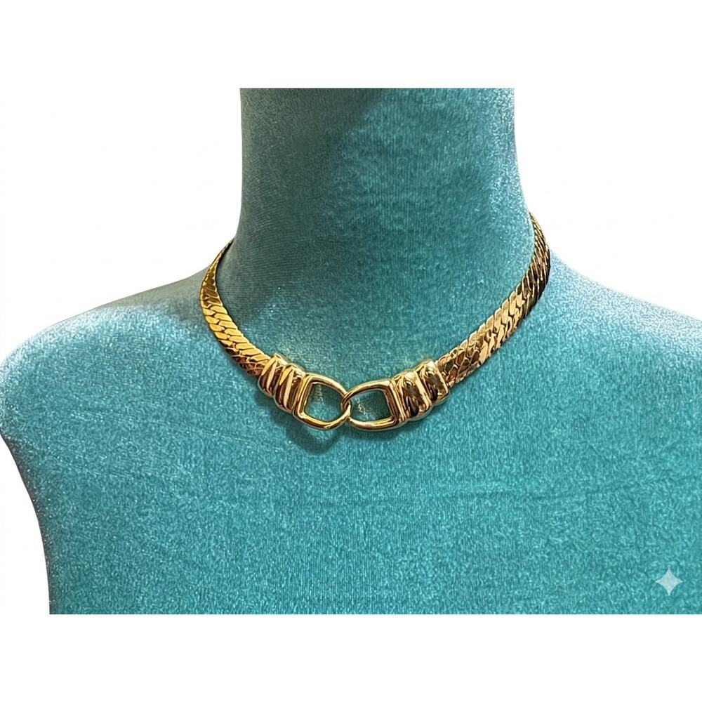 Napier Quiet Luxury Gold Herringbone Choker Necklace 16"  stacking chunky thick